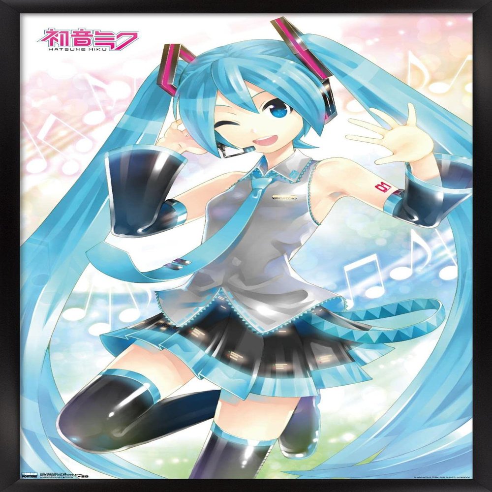 Trends International Hatsune Miku - Waving Wall Poster, 14.725" x 22.375", Black Framed Version