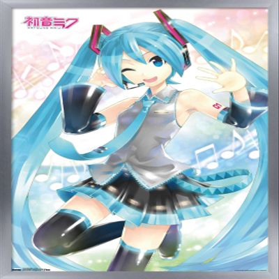 Trends International Hatsune Miku - Waving Wall Poster, 14.725" x 22.375", Silver Framed Version
