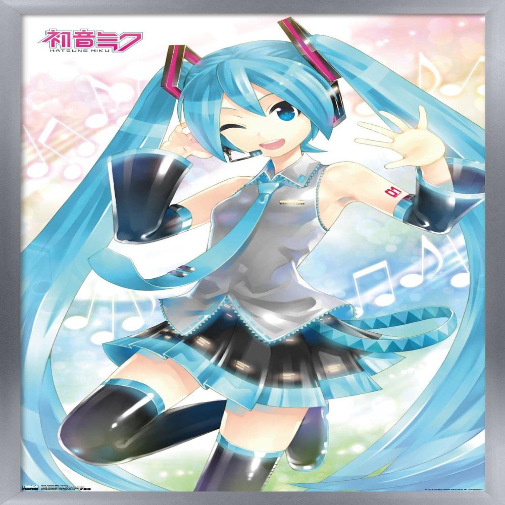Trends International Hatsune Miku - Waving Wall Poster, 14.725" x 22.375", Silver Framed Version