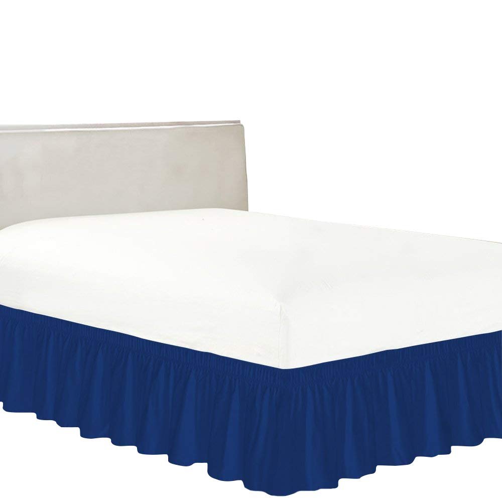 BedDecor Wrap Around Bed Skirt Elastic Bed Ruffles, 600TC Solid Luxurious 30 Inches Drop(Twin XL,RoyalBlue)