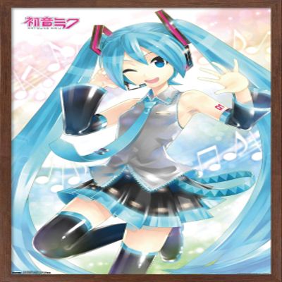Trends International Hatsune Miku - Waving Wall Poster, 14.725" x 22.375", Mahogany Framed Version