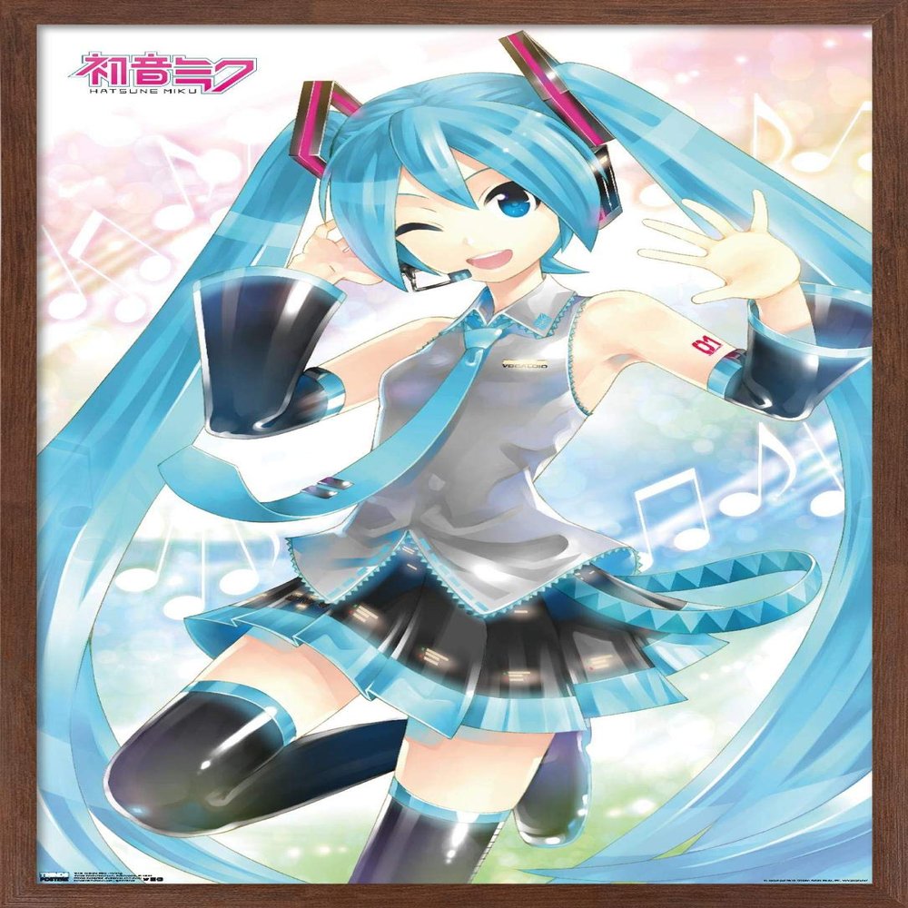 Trends International Hatsune Miku - Waving Wall Poster, 14.725" x 22.375", Mahogany Framed Version