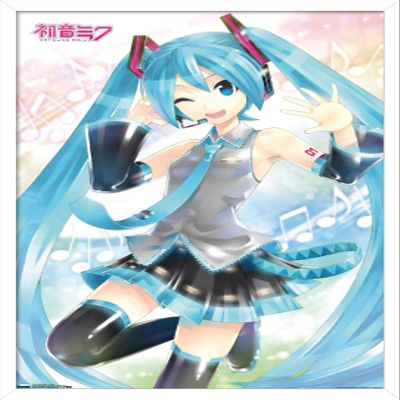 Trends International Hatsune Miku - Waving Wall Poster, 14.725" x 22.375", White Framed Version