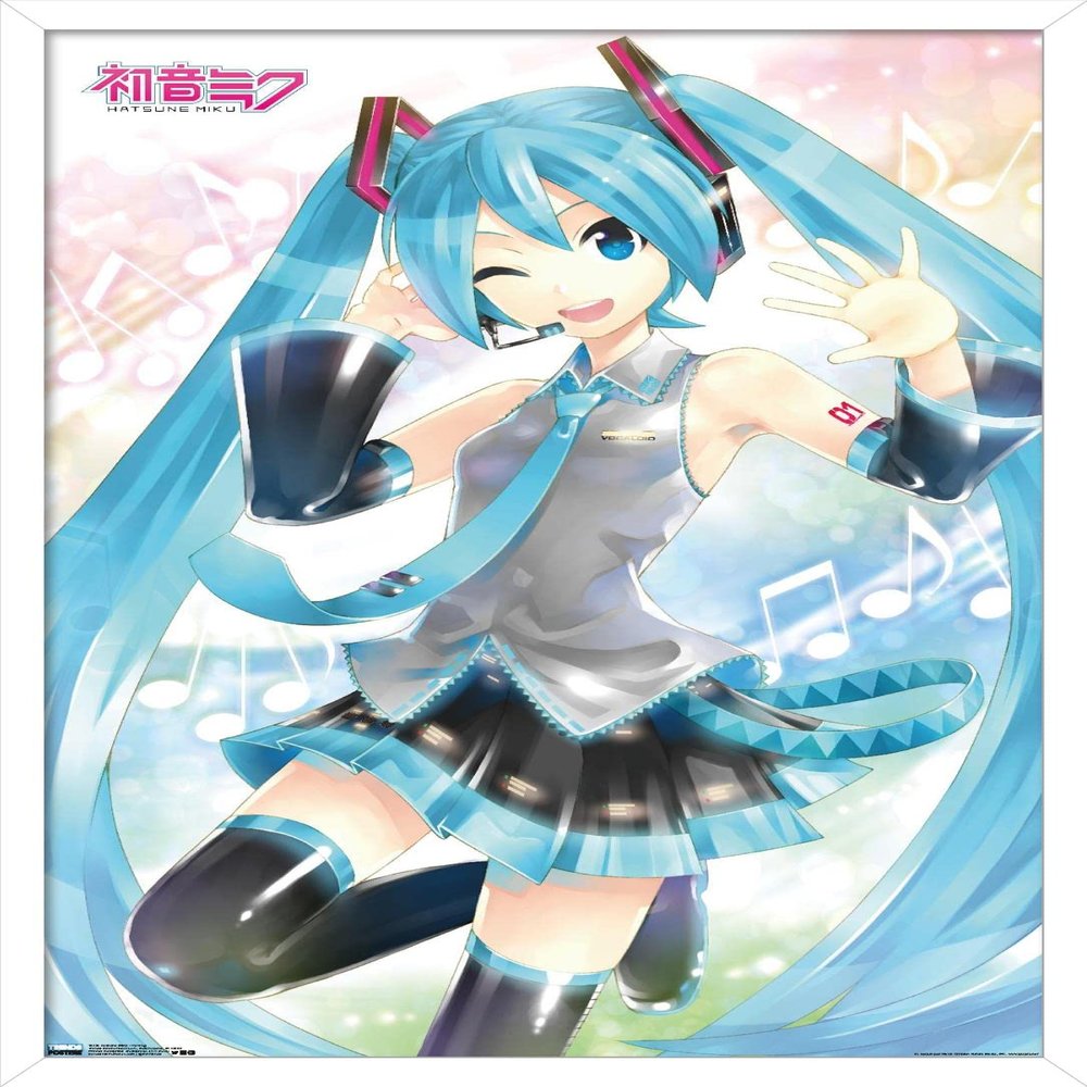 Trends International Hatsune Miku - Waving Wall Poster, 14.725" x 22.375", White Framed Version