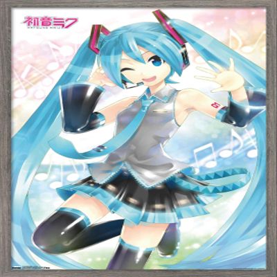 Trends International Hatsune Miku - Waving Wall Poster, 14.725" x 22.375", Barnwood Framed Version