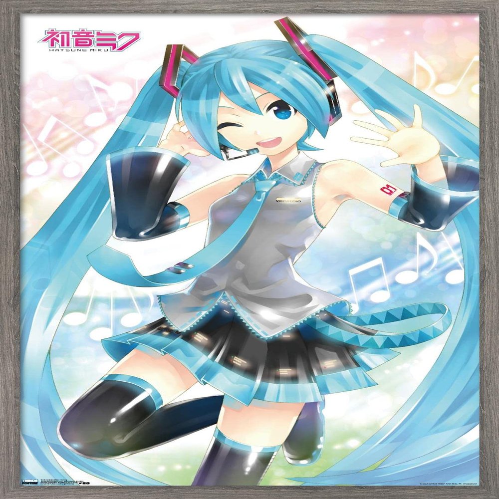 Trends International Hatsune Miku - Waving Wall Poster, 14.725" x 22.375", Barnwood Framed Version