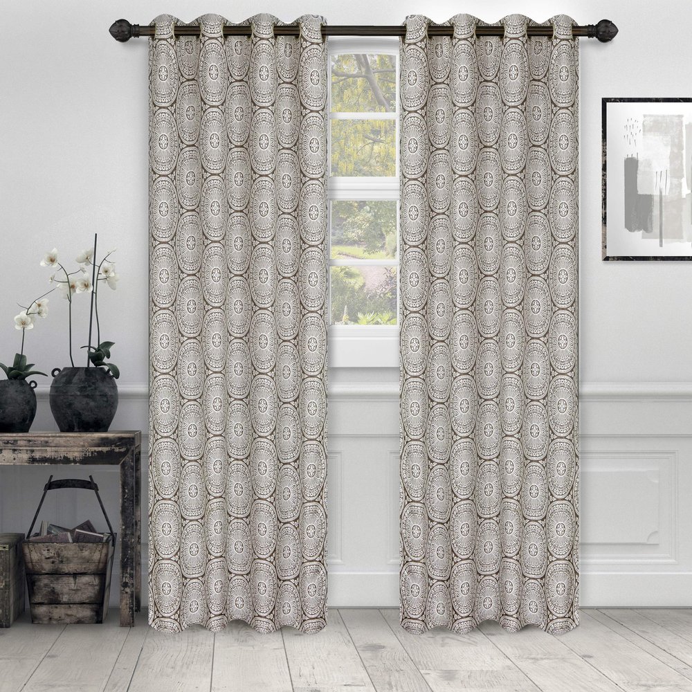 Superior Elegant Diamond Sheer Curtains, Window Accents, Modern, Transtitional, Rustic, Bohemian Style, Diamond Geometric Lattice with Grommets, Curtain Set of 2 Panels, 52" W X 84" L, Grey