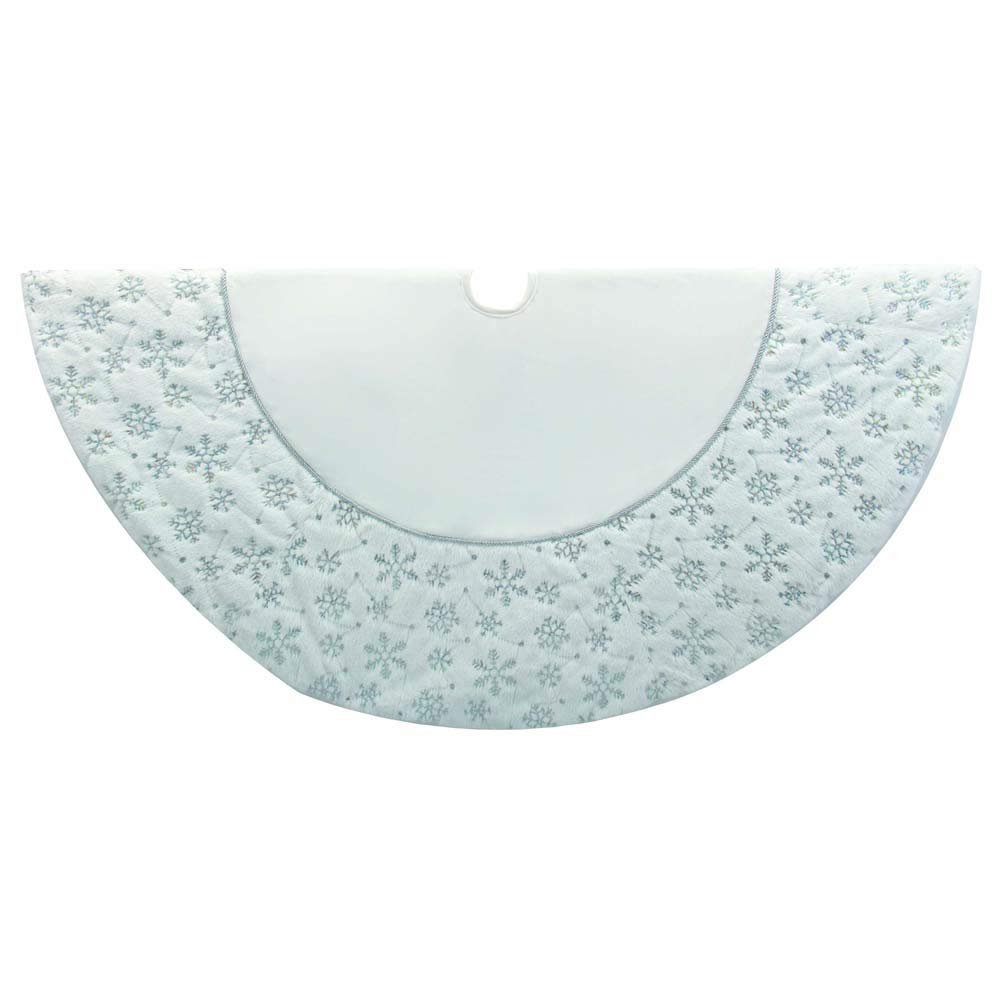 Kurt S. Adler 54-Inch White and Silver Velvet Sequin Snowflake Treeskirt