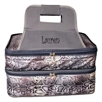101 BEACH Thermal Insulated Double Casserole Carrier Bag with 2 Compartments - Can be Custom Embroidered Personalized (Gray Reptile - Embroidered Name)