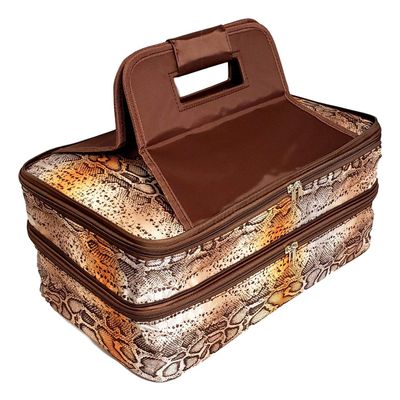 101 BEACH Mother's Day Gift Thermal Insulated Double Casserole Carrier Bag with 2 Compartments - Can be Custom Embroidered Personalized (Brown Reptile)