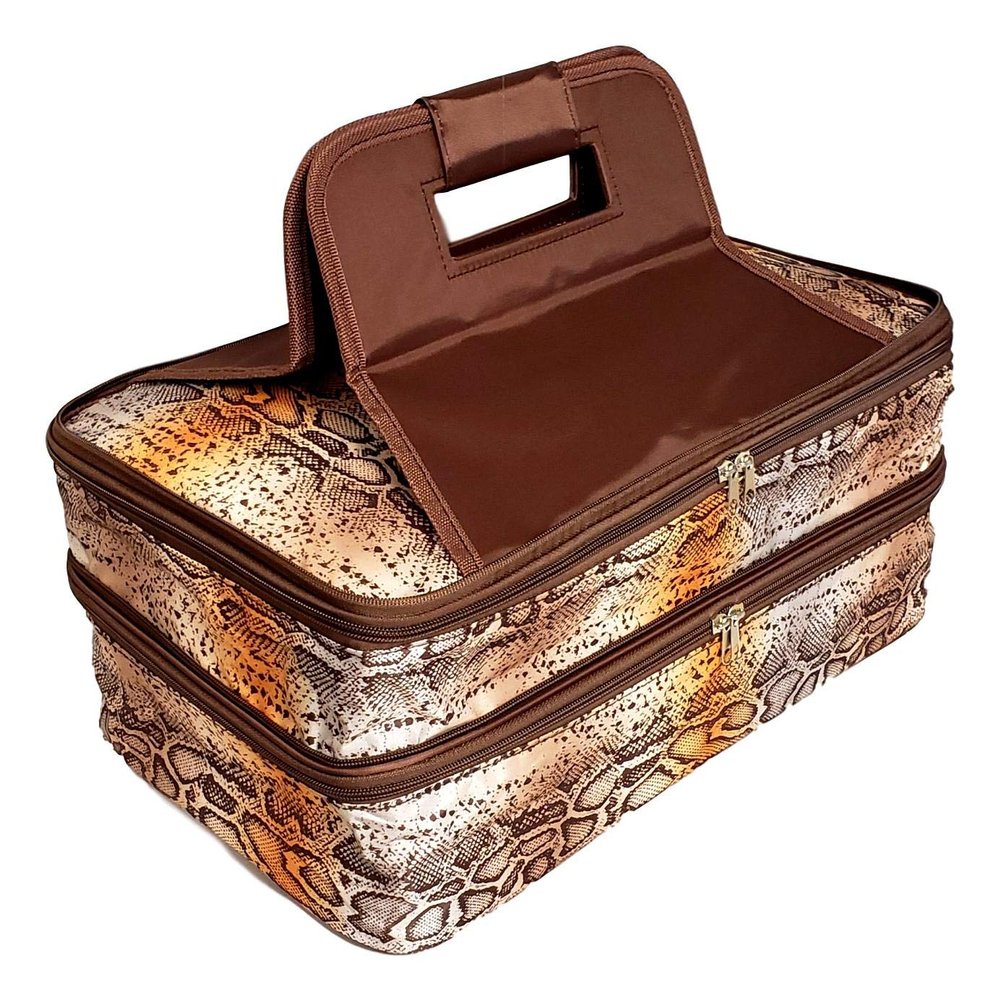 101 BEACH Mother's Day Gift Thermal Insulated Double Casserole Carrier Bag with 2 Compartments - Can be Custom Embroidered Personalized (Brown Reptile)