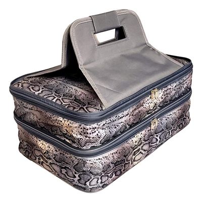 101 BEACH Thermal Insulated Double Casserole Carrier Bag with 2 Compartments - Can be Custom Embroidered Personalized (Gray Reptile)