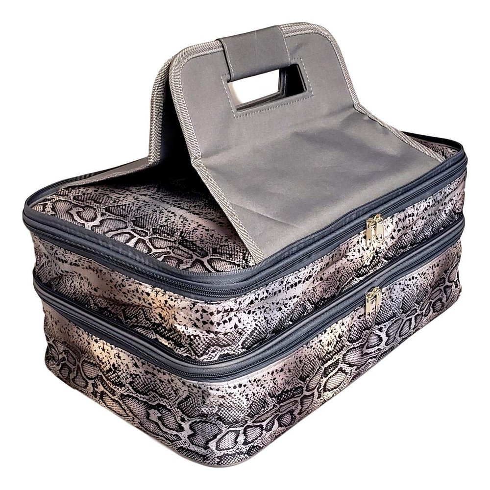 101 BEACH Thermal Insulated Double Casserole Carrier Bag with 2 Compartments - Can be Custom Embroidered Personalized (Gray Reptile)