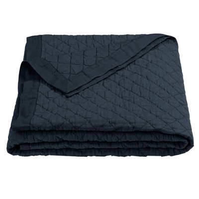 HiEnd Accents Linen Cotton Diamond Quilt, Queen Size, Navy Solid Color, Classic Traditional Rustic Style Luxury Bedding, Soft Lightweight Bed Cover