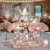 Vase Pearlfection 300 Floating Blush Light Pink Pearls- Large Sizes- 12 White Submersible Fairy Lights Strings Hidable Submersible Batteries- 4 Gallons of Transparent Water Gels for Vases view 1