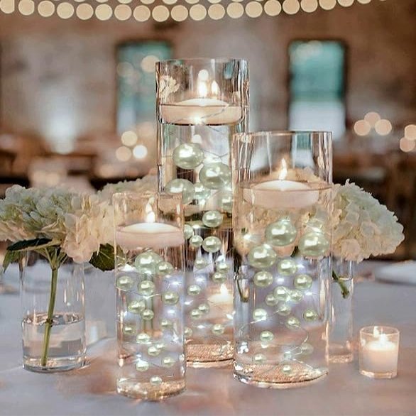 750 Floating White Pearls- Large Sizes- Fills 10 Gallons of The Floating Transparent Water Gels for Your Vases- with Pre-Measured Prep Bags- 30 White Fully Submersible Fairy Lights