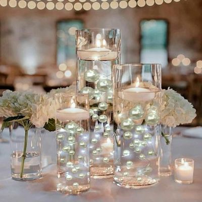 300 Floating White Pearls- Large Sizes- Fills 4 Gallons of The Floating Transparent Water Gels for Your Vases- with Pre-Measured Prep Bags- 12 White Fully Submersible Fairy Lights