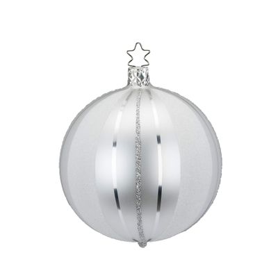Inge-Glas 8cm Ball Easy Stripes White matt 20664T008 German Glass Christmas Ornament