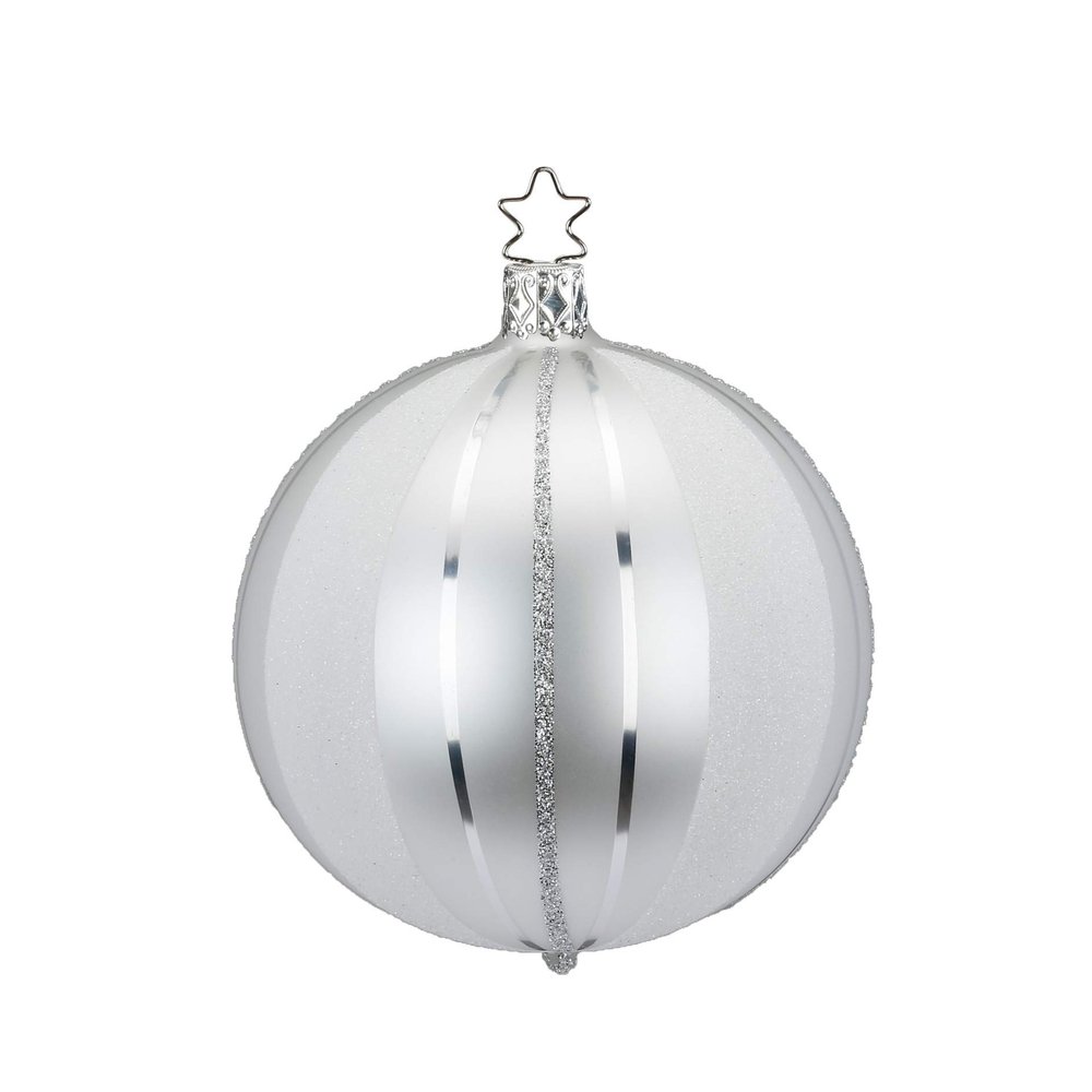 Inge-Glas 8cm Ball Easy Stripes White matt 20664T008 German Glass Christmas Ornament