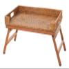 KOUBOO Rattan Breakfast Tray with Foldable Legs, Rectangular Serving Tray, Butler Tray with Folding Wood Stand, Snack Tray for Breakfast, Honey-Brown view 1