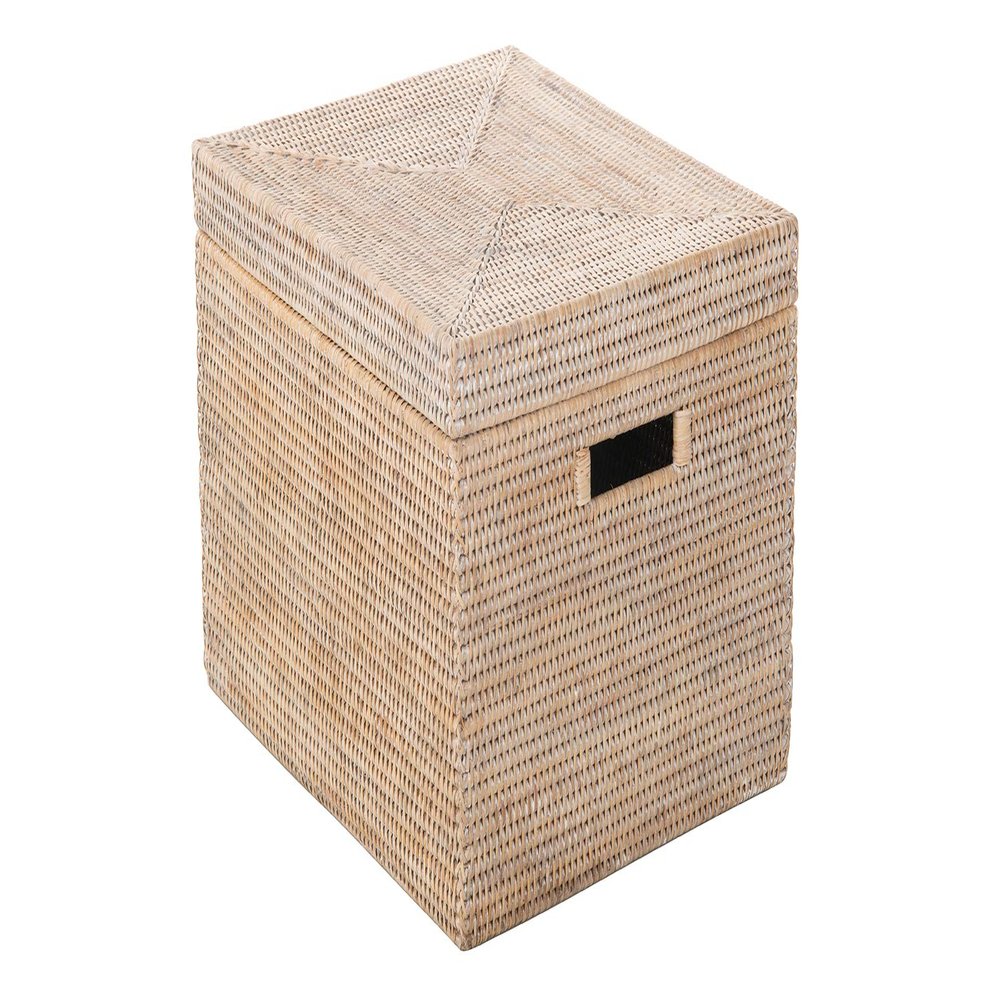 KOUBOO La Jolla Rattan Box Basket - Wicker Storage Basket with Lid, Decorative Storage, Toy Box, Laundry Hamper, Kitchen, Living Room Storage Bin, White-wash