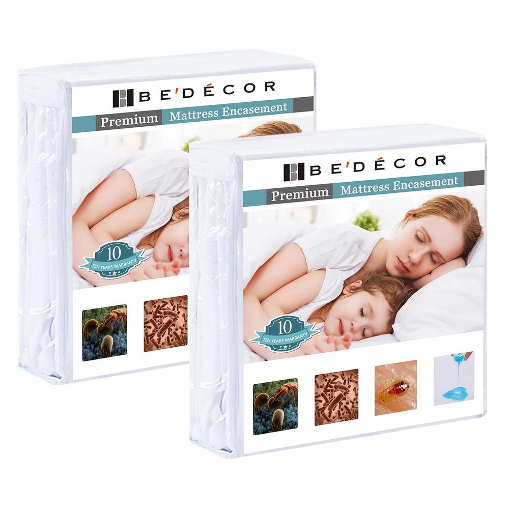 Bedecor Set of 2 Zippered Queen Mattress Protector Cover for 14"-15" Depth Mattress,Fully Encased Liquid Proof Urine Pee Protection Breathable Smooth Incontinence Pet Baby Potty Training