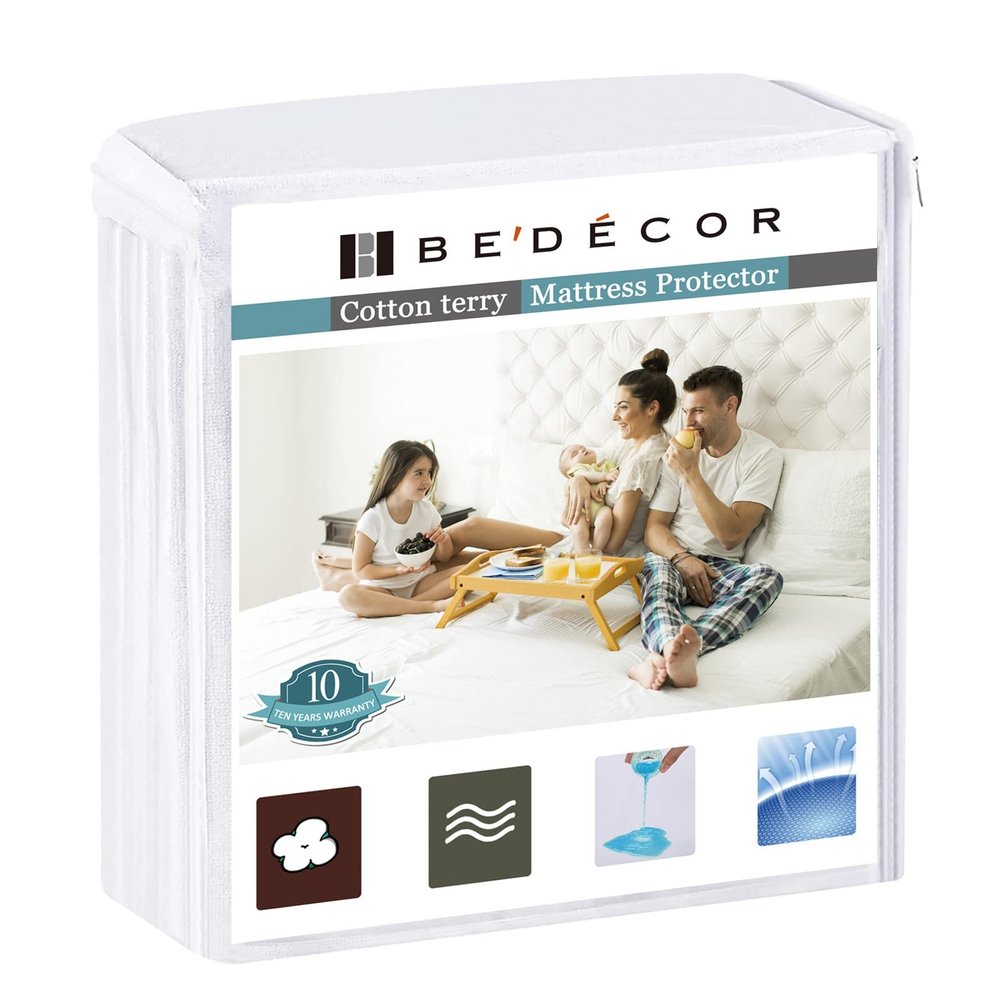 Bedecor California King Mattress Protector,Waterproof Cotton Terry Cover, Breathable and Soft for Babies, Pregnant Women, and Incontinence, Fits 9-18 Inch Deep Pocket (72"x84")