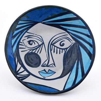 Ceramic WALL Plate with Cubist Design, Picassian Style, Modern Art, Handmade and Handpainted. Exclusive Collection, Limited Production. 9,65" x 9,65" x 2,56"