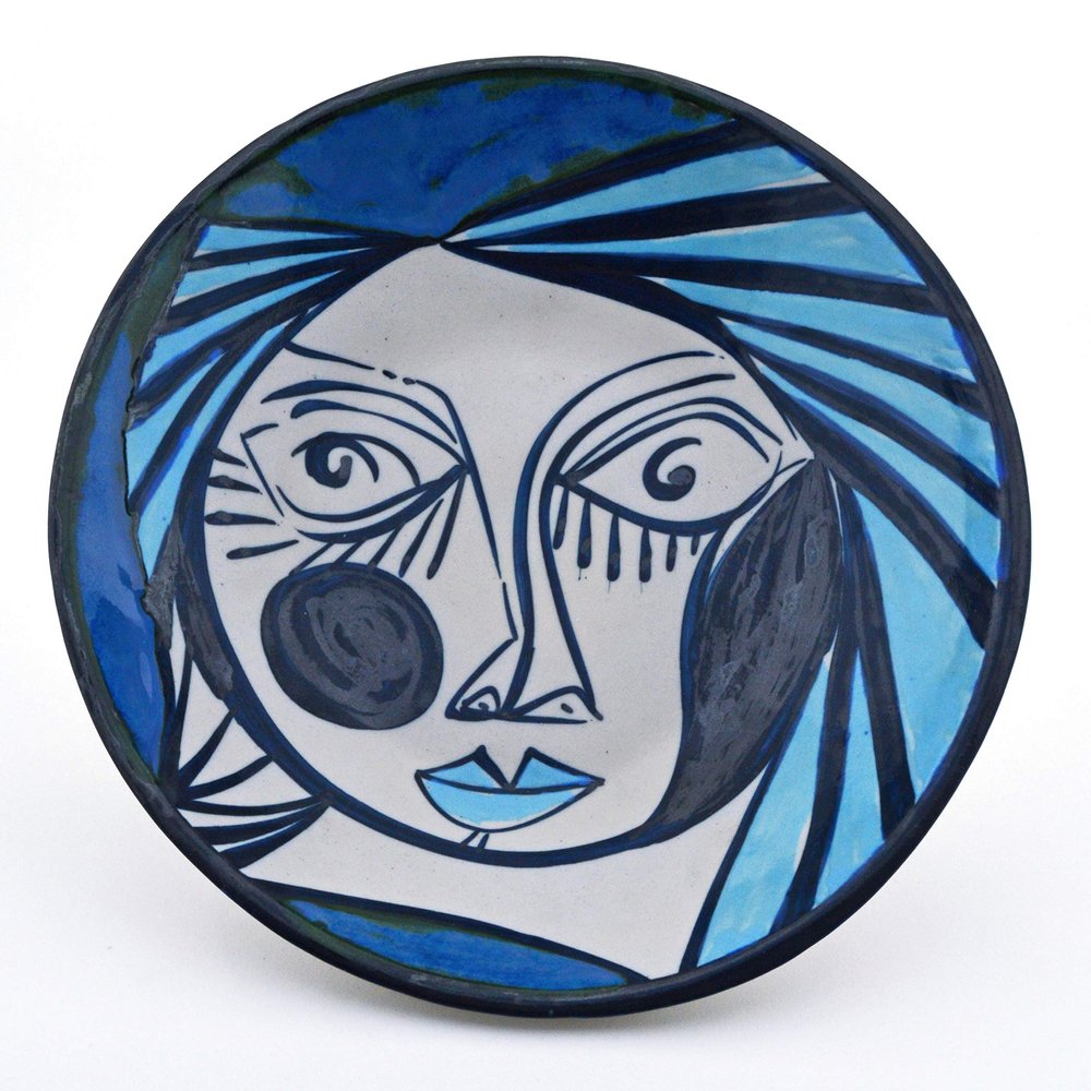 Ceramic WALL Plate with Cubist Design, Picassian Style, Modern Art, Handmade and Handpainted. Exclusive Collection, Limited Production. 9,65" x 9,65" x 2,56"