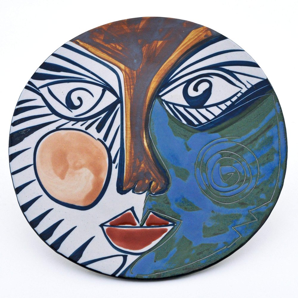 Ceramic Wall Plate with Cubist Design, Picassian Style, Modern Art, Handmade and Handpainted. Exclusive Collection, Limited Production. 10,63" x 9,45" x 1,38"
