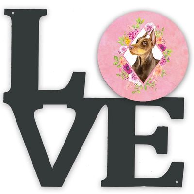 Caroline's Treasures CK4138WALV Doberman Pinscher Pink Flowers Metal Wall Artwork Love Indoor Outdoor Art Decor Patio, Bathroom, Kitchen Colorful Aluminum and Black Steel Sculpture