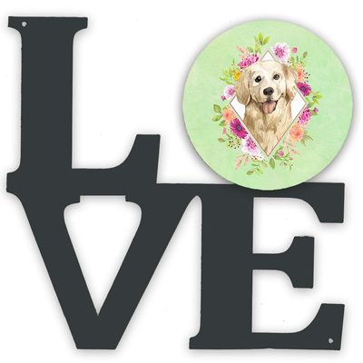 Caroline's Treasures CK4395WALV Golden Retriever Green Flowers Metal Wall Artwork Love Indoor Outdoor Art Decor Patio, Bathroom, Kitchen Colorful Aluminum and Black Steel Sculpture