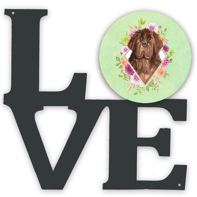 Caroline's Treasures CK4381WALV Newfoundland Green Flowers Metal Wall Artwork Love Indoor Outdoor Art Decor Patio, Bathroom, Kitchen Colorful Aluminum and Black Steel Sculpture