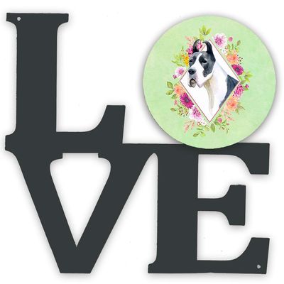Caroline's Treasures CK4310WALV Great Dane Green Flowers Metal Wall Artwork Love Indoor Outdoor Art Decor Patio, Bathroom, Kitchen Colorful Aluminum and Black Steel Sculpture