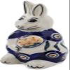 Polmedia Polish Pottery Bunny Figurine - Peacock Leaves Pattern Handmade in Boleslawiec Poland + Certificate of Authenticity view 1