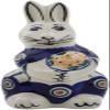 Polmedia Polish Pottery Bunny Figurine - Peacock Leaves Pattern Handmade in Boleslawiec Poland + Certificate of Authenticity view 2