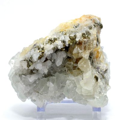 Rare 88mm 1650ct Clear White Fluorite Cubes w/Sparkling Golden Pyrite Crystal Cluster Natural Color-Changing Under Light Collectible Gemstone Crystal Mineral Cubic Specimen - China