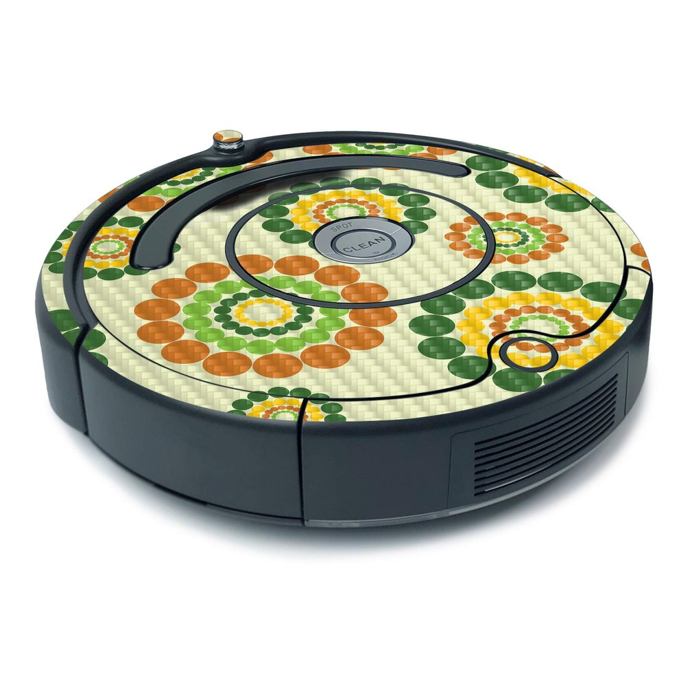 MightySkins Carbon Fiber Skin for iRobot Roomba 675 Minimal Coverage - Hippie Flowers | Protective, Durable Textured Carbon Fiber Finish | Easy to Apply, Remove, and Change Styles | Made in The USA