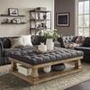 HNU Rustic Rectangle 60 Inch Linen Polyester Button Tufted Ottoman, Elegant Dark Grey Accent Cocktail Coffee Table with Planked Lower Shelf, Pinewood Frame Easy Assemble Furniture for Living Room view 1