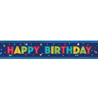 Peppy "Happy Birthday" Blue Foil Party Banner - 12 ft (1 Pc) - Dazzling Decor for Birthday Celebrations