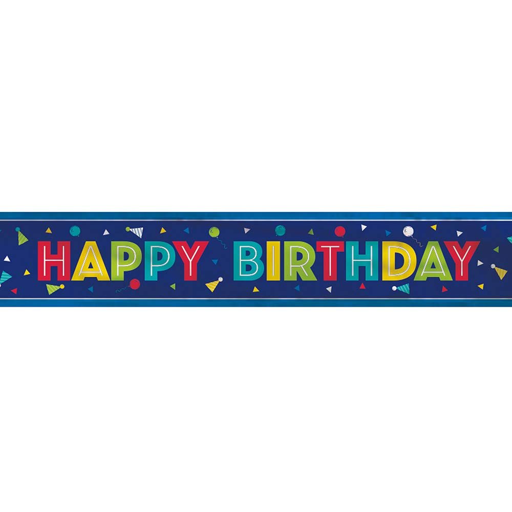 Peppy "Happy Birthday" Blue Foil Party Banner - 12 ft (1 Pc) - Dazzling Decor for Birthday Celebrations