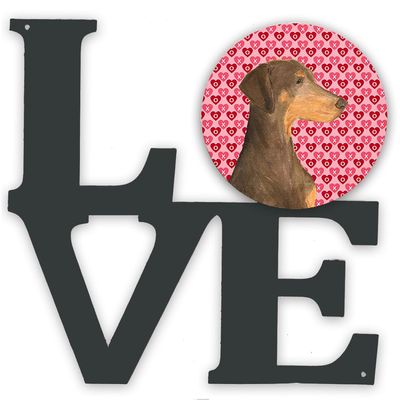 Caroline's Treasures SS4479WALV Doberman Hearts Love and Valentine's Day Portrait Metal Wall Artwork LOVE Indoor Outdoor Art Decor Patio, Bathroom, Kitchen Colorful Aluminum and Black Steel Sculpture