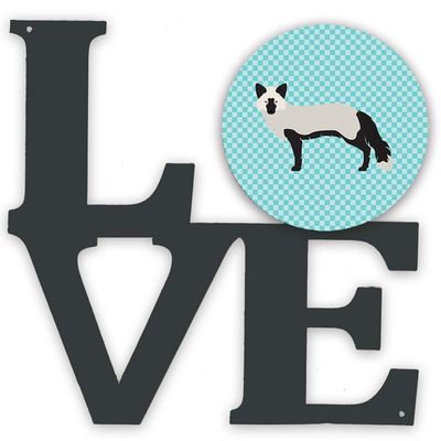 Caroline's Treasures BB8045WALV Silver Fox Blue Check Metal Wall Artwork Love Indoor Outdoor Art Decor Patio, Bathroom, Kitchen Colorful Aluminum and Black Steel Sculpture