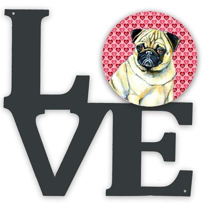 Caroline's Treasures LH9162WALV Pug Hearts Love and Valentine's Day Portrait Metal Wall Artwork Love Indoor Outdoor Art Decor Patio, Bathroom, Kitchen Colorful Aluminum and Black Steel Sculpture