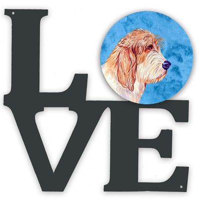 Caroline's Treasures LH9397BUWALV Blue Petit Basset Griffon Vendeen Metal Wall Artwork LOVE Indoor Outdoor Art Decor Patio, Bathroom, Kitchen Colorful Aluminum and Black Steel Sculpture
