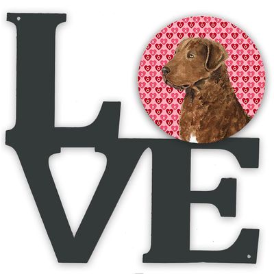 Caroline's Treasures SS4531WALV Chesapeake Bay Retriever Hearts Love and Valentine's Day Metal Wall Artwork LOVE Indoor Outdoor Art Decor Patio, Bathroom, Kitchen Colorful Aluminum and Black Steel Scu