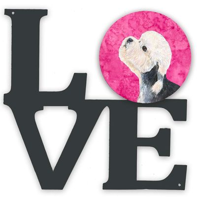Caroline's Treasures SS4779-PKWALV Pink Dandie Dinmont Terrier Metal Wall Artwork LOVE Indoor Outdoor Art Decor Patio, Bathroom, Kitchen Colorful Aluminum and Black Steel Sculpture