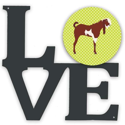 Caroline's Treasures BB7716WALV Jamnapari Goat Green Metal Wall Artwork LOVE Indoor Outdoor Art Decor Patio, Bathroom, Kitchen Colorful Aluminum and Black Steel Sculpture