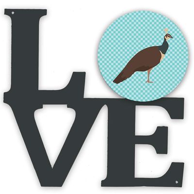 Caroline's Treasures BB8101WALV Indian Peahen Peafowl Blue Check Metal Wall Artwork Love Indoor Outdoor Art Decor Patio, Bathroom, Kitchen Colorful Aluminum and Black Steel Sculpture