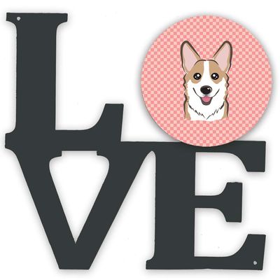 Caroline's Treasures BB1253WALV Checkerboard Pink Corgi Metal Wall Artwork Love Indoor Outdoor Art Decor Patio, Bathroom, Kitchen Colorful Aluminum and Black Steel Sculpture